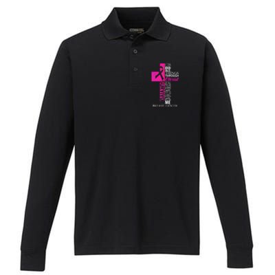 Breast Cancer Pink Ribbon Survivor For Christian Cross Performance Long Sleeve Polo