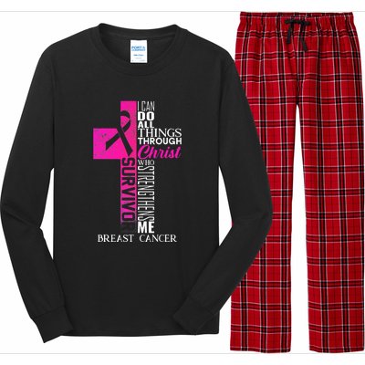 Breast Cancer Pink Ribbon Survivor For Christian Cross Long Sleeve Pajama Set