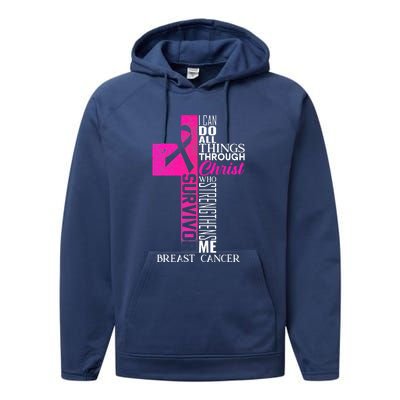 Breast Cancer Pink Ribbon Survivor For Christian Cross Performance Fleece Hoodie