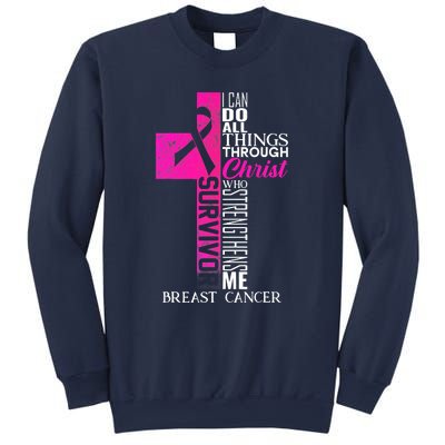 Breast Cancer Pink Ribbon Survivor For Christian Cross Sweatshirt