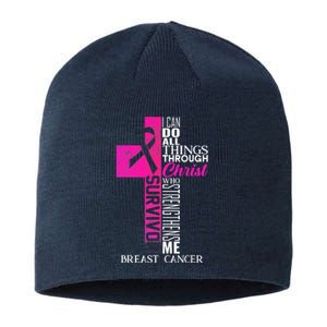 Breast Cancer Pink Ribbon Survivor For Christian Cross Sustainable Beanie