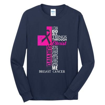 Breast Cancer Pink Ribbon Survivor For Christian Cross Tall Long Sleeve T-Shirt