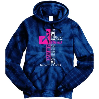 Breast Cancer Pink Ribbon Survivor For Christian Cross Tie Dye Hoodie