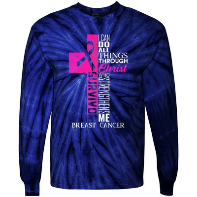 Breast Cancer Pink Ribbon Survivor For Christian Cross Tie-Dye Long Sleeve Shirt