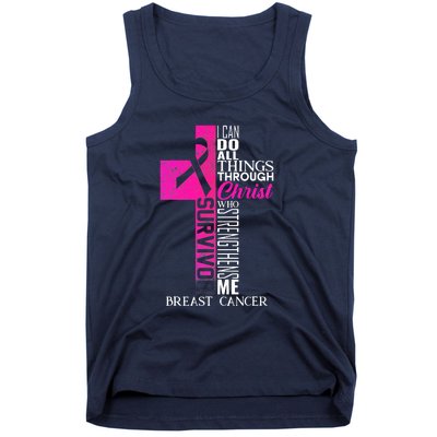 Breast Cancer Pink Ribbon Survivor For Christian Cross Tank Top