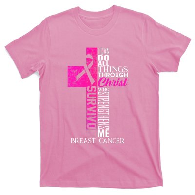 Breast Cancer Pink Ribbon Survivor For Christian Cross T-Shirt