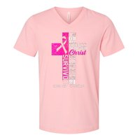 Breast Cancer Pink Ribbon Survivor For Christian Cross V-Neck T-Shirt