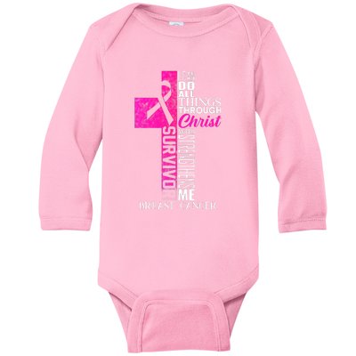 Breast Cancer Pink Ribbon Survivor For Christian Cross Baby Long Sleeve Bodysuit