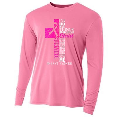 Breast Cancer Pink Ribbon Survivor For Christian Cross Cooling Performance Long Sleeve Crew