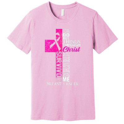 Breast Cancer Pink Ribbon Survivor For Christian Cross Premium T-Shirt