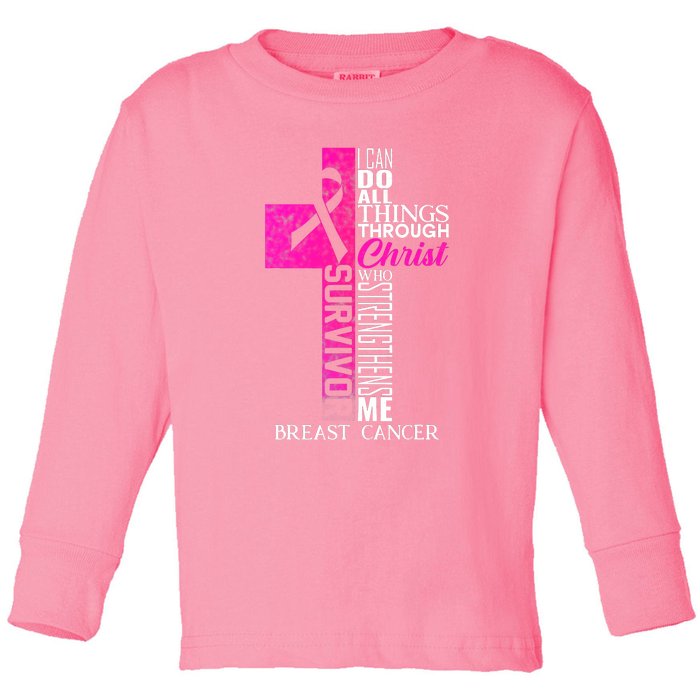 Breast Cancer Pink Ribbon Survivor For Christian Cross Toddler Long Sleeve Shirt