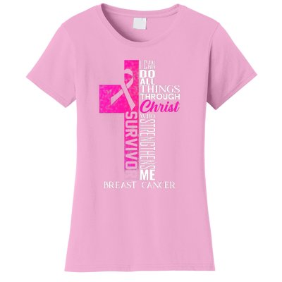 Breast Cancer Pink Ribbon Survivor For Christian Cross Women's T-Shirt