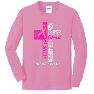 Breast Cancer Pink Ribbon Survivor For Christian Cross Kids Long Sleeve Shirt