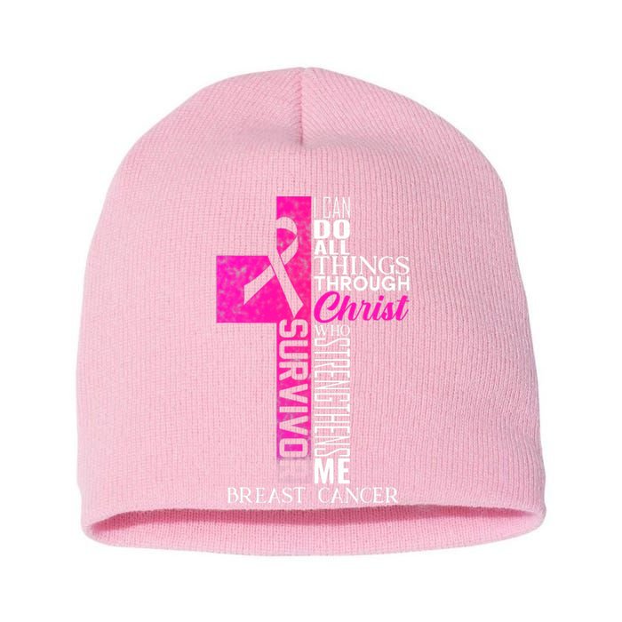 Breast Cancer Pink Ribbon Survivor For Christian Cross Short Acrylic Beanie