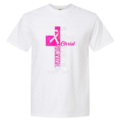 Breast Cancer Pink Ribbon Survivor For Christian Cross Garment-Dyed Heavyweight T-Shirt