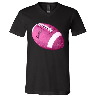 Breast Cancer Pink Football V-Neck T-Shirt