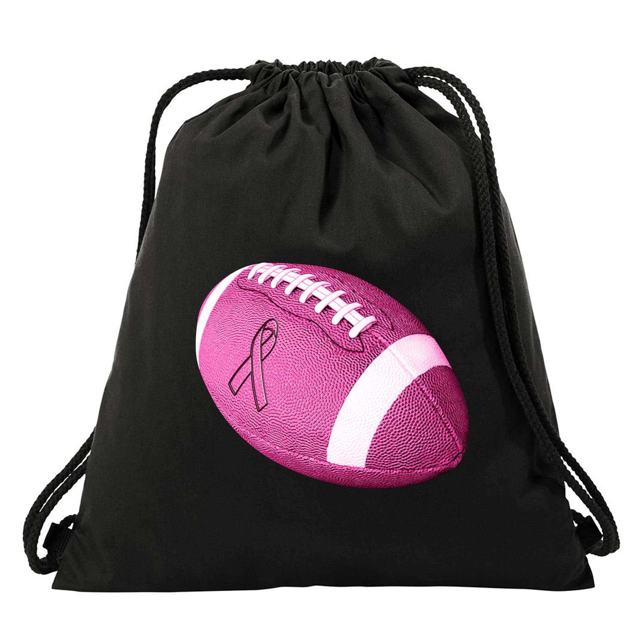 Breast Cancer Pink Football Drawstring Bag