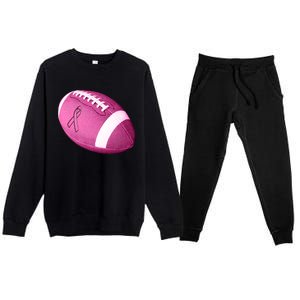 Breast Cancer Pink Football Premium Crewneck Sweatsuit Set