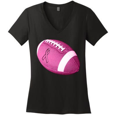 Breast Cancer Pink Football Women's V-Neck T-Shirt