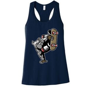 Bulldog Character Playing Skateboard Women's Racerback Tank