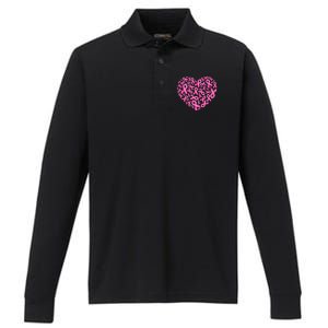 Breast Cancer Pink Ribbon Heart Performance Long Sleeve Polo