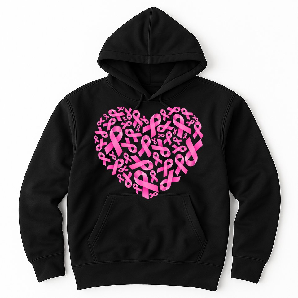 Breast Cancer Pink Ribbon Heart Hoodie