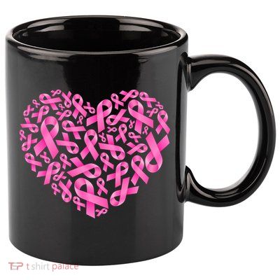 Breast Cancer Pink Ribbon Heart 11oz C Handle Ceramic Mug