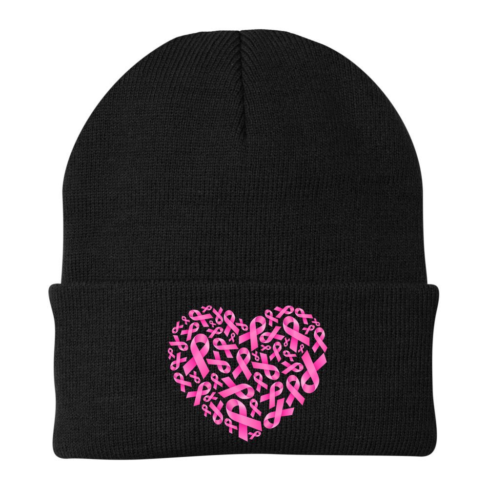 Breast Cancer Pink Ribbon Heart Beanie