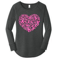 Breast Cancer Pink Ribbon Heart Women's Perfect Tri Tunic Long Sleeve Shirt