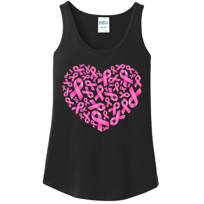 Breast Cancer Pink Ribbon Heart Ladies Essential Tank