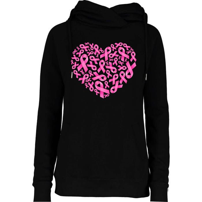 Breast Cancer Pink Ribbon Heart Womens Funnel Neck Pullover Hood