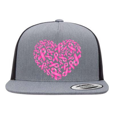 Breast Cancer Pink Ribbon Heart Flat Bill Trucker Hat