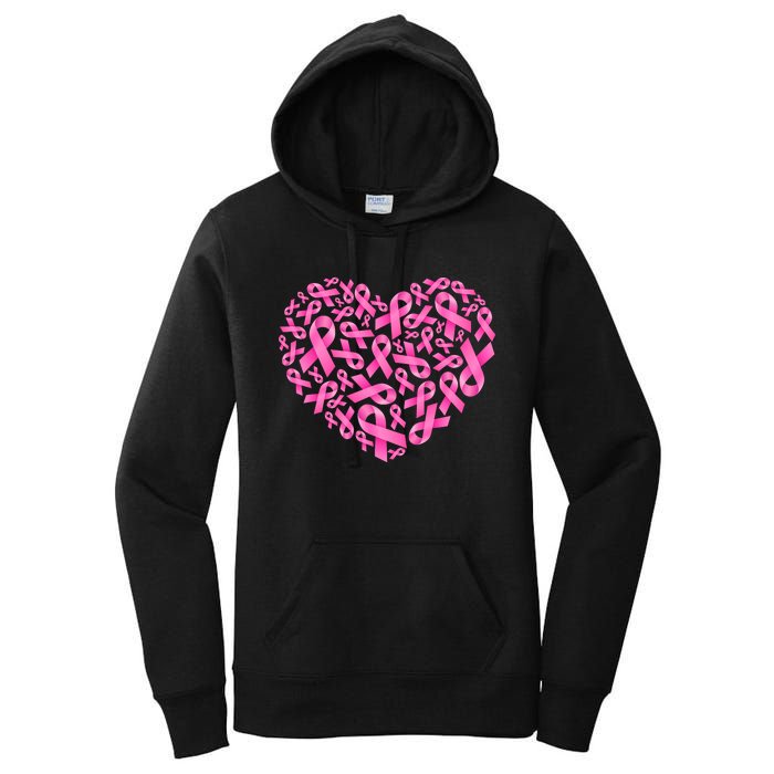 Breast Cancer Pink Ribbon Heart Women's Pullover Hoodie