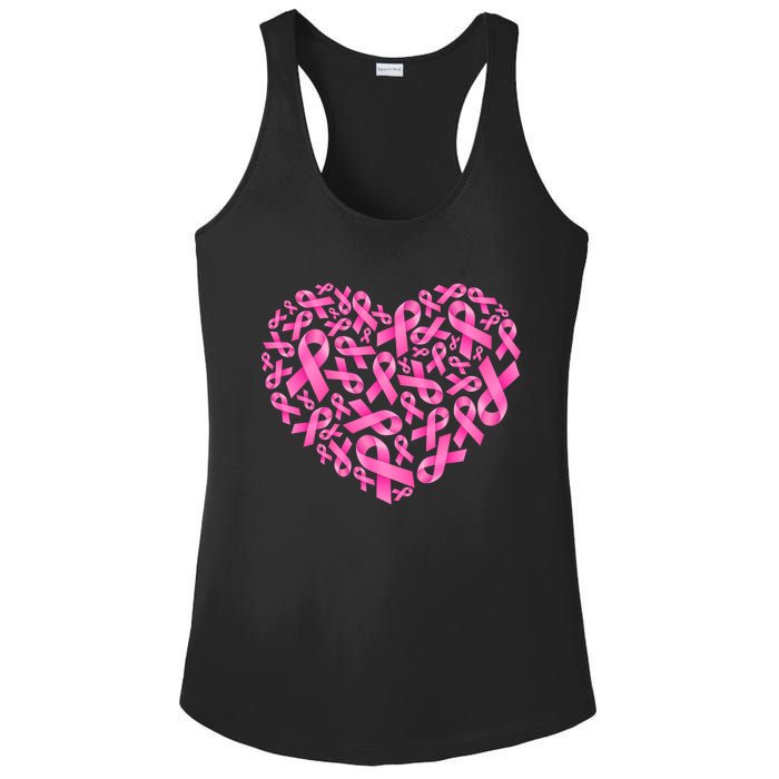 Breast Cancer Pink Ribbon Heart Ladies PosiCharge Competitor Racerback Tank