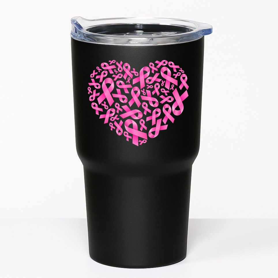 Breast Cancer Pink Ribbon Heart Tumbler