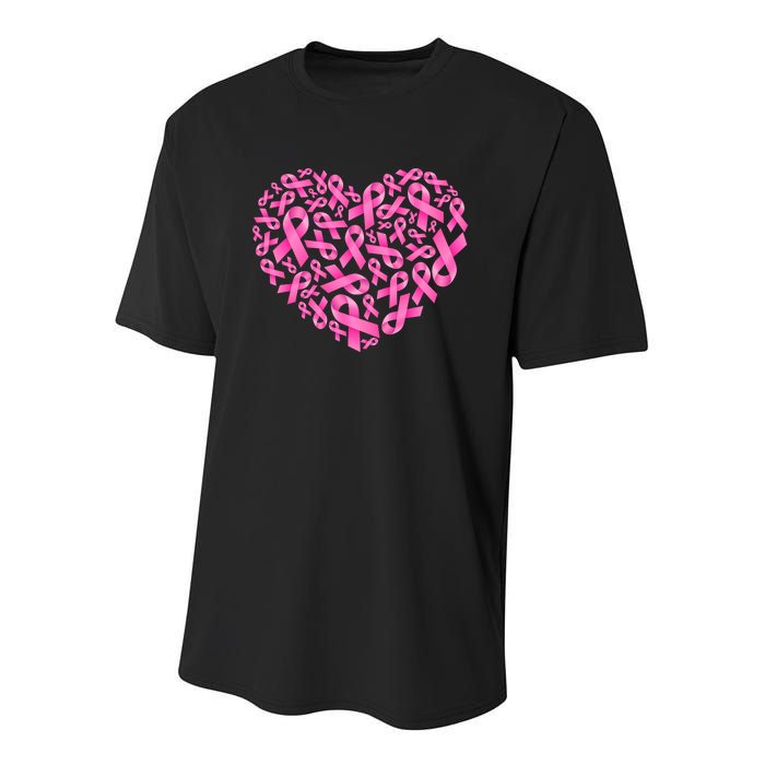 Breast Cancer Pink Ribbon Heart Youth Performance Sprint T-Shirt