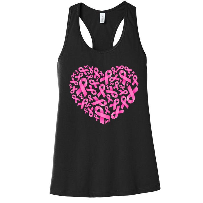 Breast Cancer Pink Ribbon Heart Women's Racerback Tank