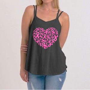 Breast Cancer Pink Ribbon Heart Women's Strappy Tank