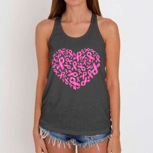 Breast Cancer Pink Ribbon Heart Women's Knotted Racerback Tank