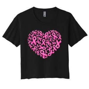 Breast Cancer Pink Ribbon Heart Women's Crop Top Tee