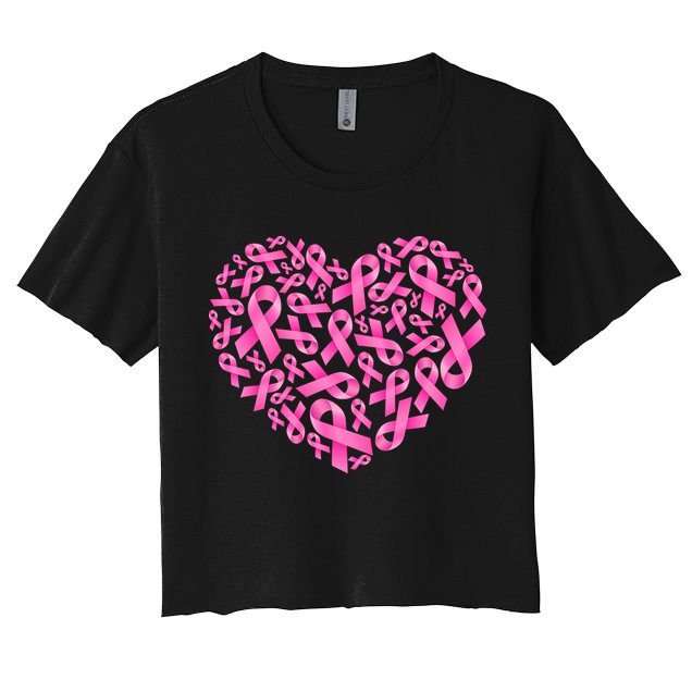 Breast Cancer Pink Ribbon Heart Crop Top