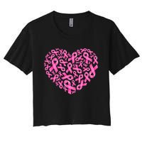 Breast Cancer Pink Ribbon Heart Women's Crop Top Tee