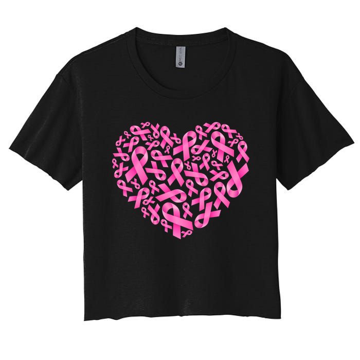 Breast Cancer Pink Ribbon Heart Women's Crop Top Tee