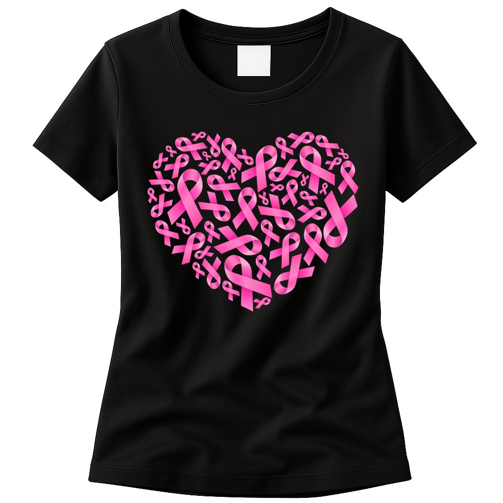 Breast Cancer Pink Ribbon Heart Womens T-Shirt