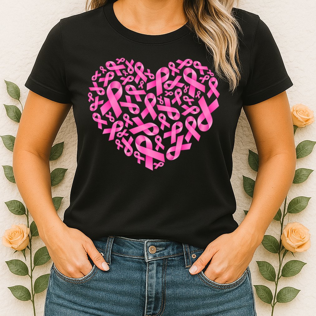 Breast Cancer Pink Ribbon Heart Womens T-Shirt