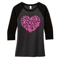 Breast Cancer Pink Ribbon Heart Women's Tri-Blend 3/4-Sleeve Raglan Shirt