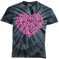 Breast Cancer Pink Ribbon Heart Kids Tie-Dye T-Shirt