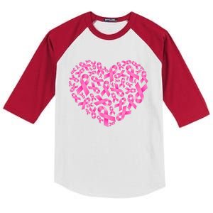 Breast Cancer Pink Ribbon Heart Kids Colorblock Raglan Jersey