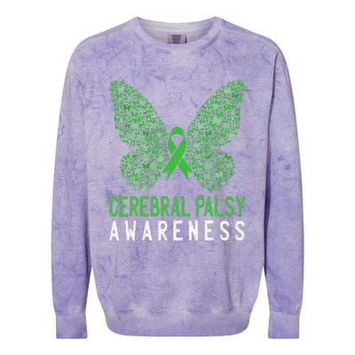 Butterfly Cerebral Palsy Awareness CP Green Ribbon Support Colorblast Crewneck Sweatshirt