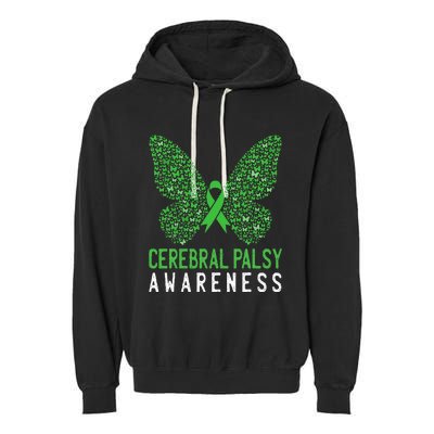 Butterfly Cerebral Palsy Awareness CP Green Ribbon Support Garment-Dyed Fleece Hoodie